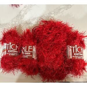 Lot Of 4 Skeins Tickle Knitting Yarn Red #90247 Eyelash 50g 67 Yds Sullivans